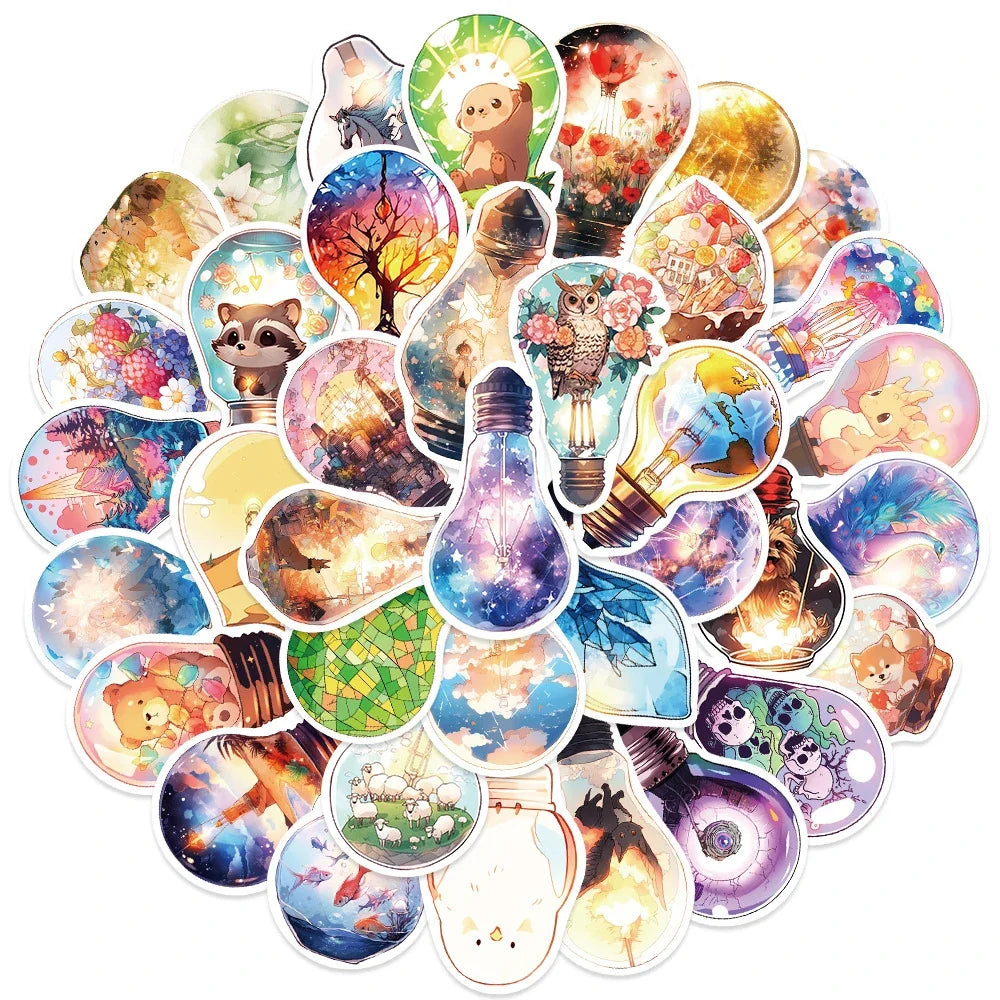 10/30/50pcs INS Style Fantastic Light Bulb World Cartoon Aesthetic Stickers Cute Decal Laptop Graffiti Girl Gradient Sticker Toy