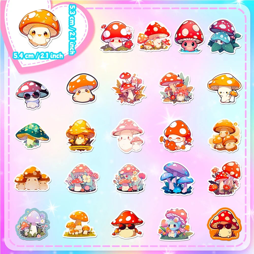 10/30/50/100pcs Kawaii Mushroom Aesthetic Stickers Graffiti Decals Laptop Scrapbook Phone Suitcase Decoration Sticker Kids Toy