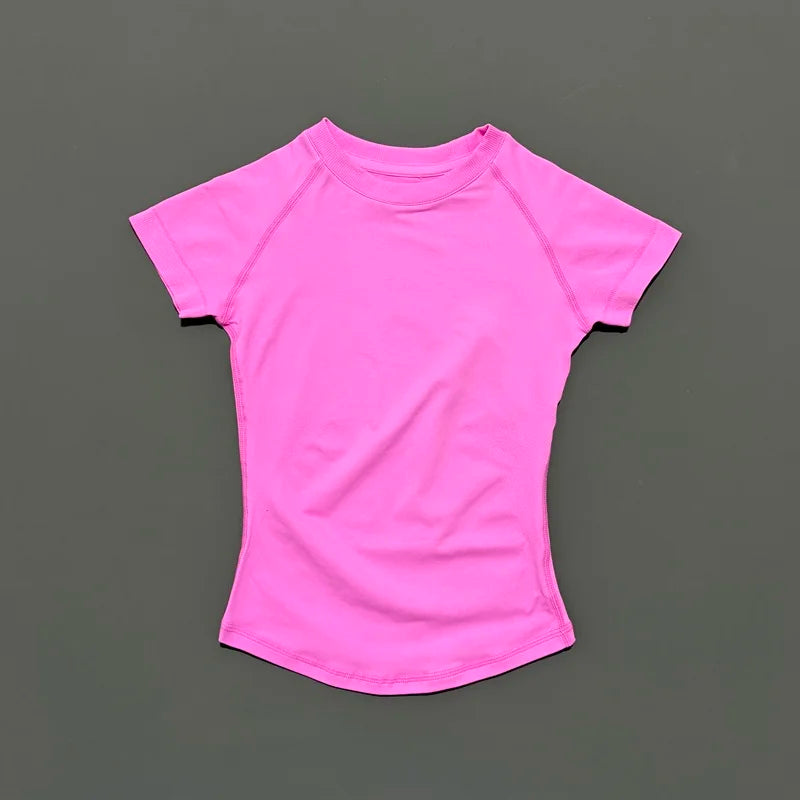 HISTELLO Sports Short Sleeve Top Women Gym Yoga Top Workout Clothes Sports T Shirt Fitness Activewear Running Tight Tops