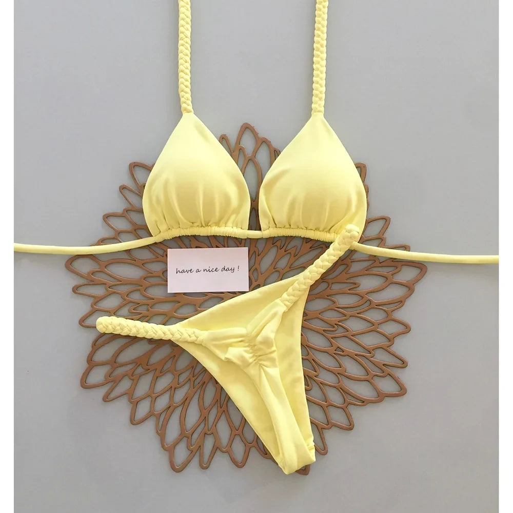 Micro Bikinis 2025 Push Up Women Swimsuits Sexy Swimwear Brazilian Bikini Set Thong Biquini Solid Swimsuit Summer Beachwear