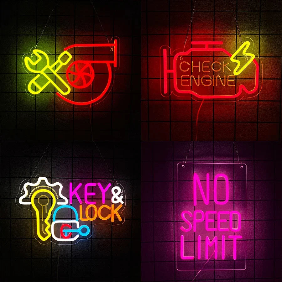 Garage Series Neon Signs, Repair Tool Icons, Usb Powered, Used In Garage, Club, Bar, Parts Store, Man Cave Decor, Easy To Hang.