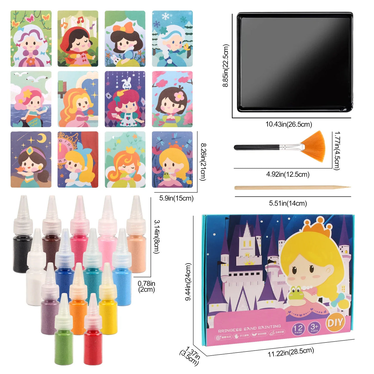 Sand Art Kit DIY Sand Painting Craft 14 Color 12 Princess Sand Painting Cards Montessori Toys Educational Toys for Kids Gifts