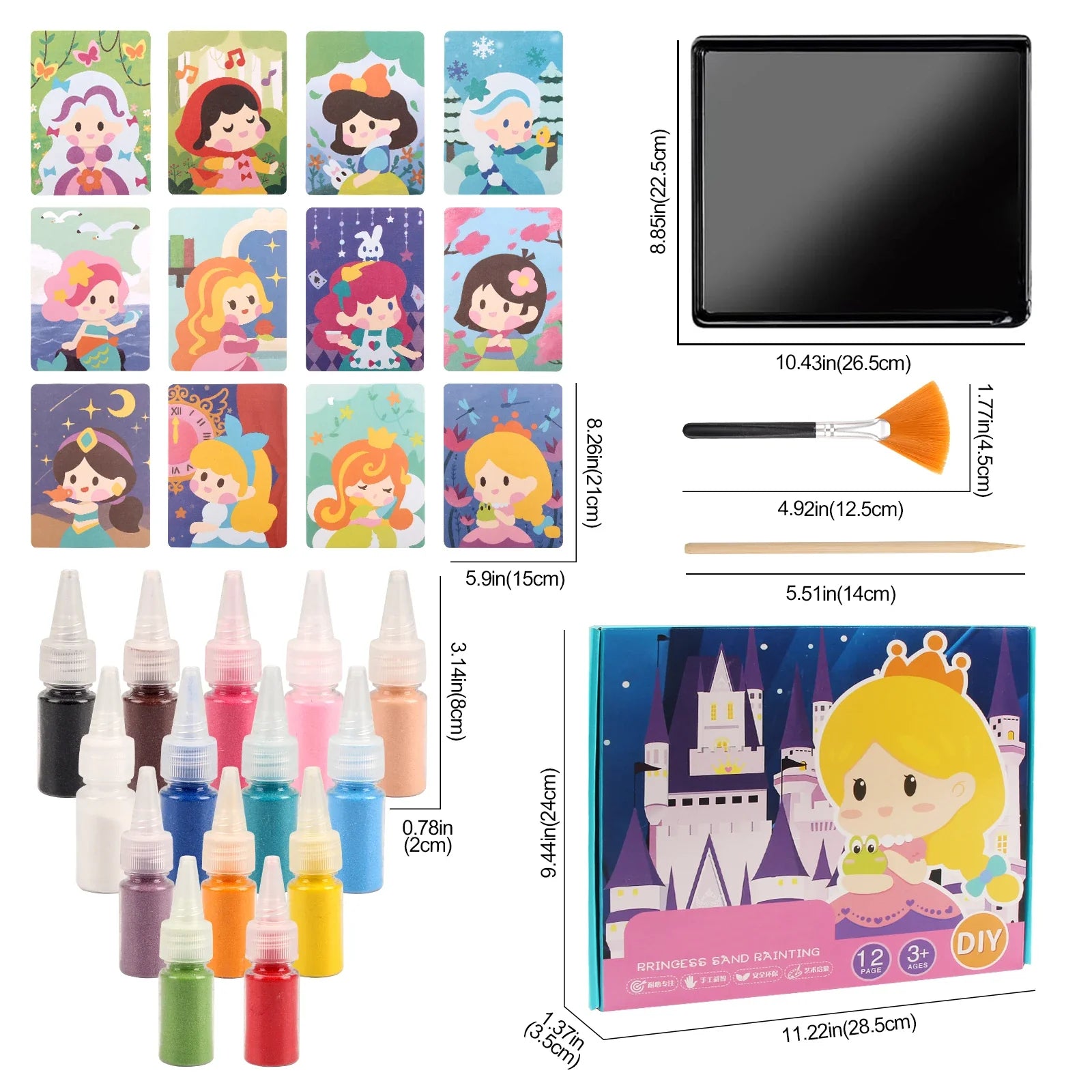 Sand Art Kit DIY Sand Painting Craft 14 Color 12 Princess Sand Painting Cards Montessori Toys Educational Toys for Kids Gifts