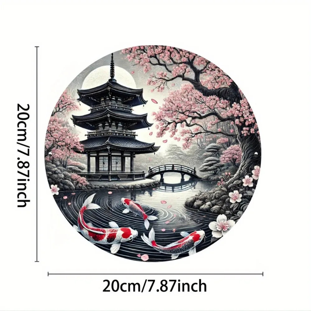Koi Fish Metal Art Sign - Enhanced with Art Wreath, Wall Hanging Decor for Living Room, Office, Cafe, Bar, Home & Dorm