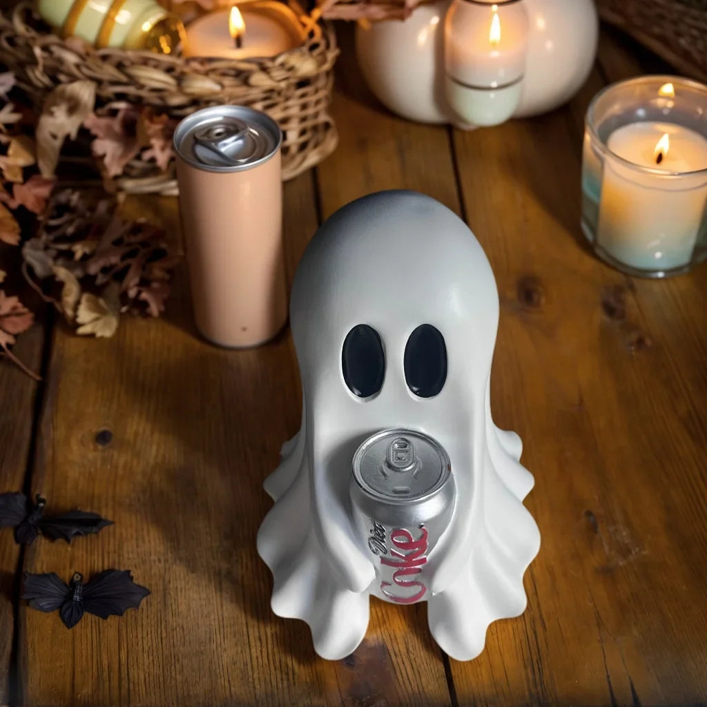 1 Piece of Halloween Cute Ghost Holding Coke Statue Ornament, Funny and Cute Shape, Home Desktop Holiday Atmosphere Decoration Good Item