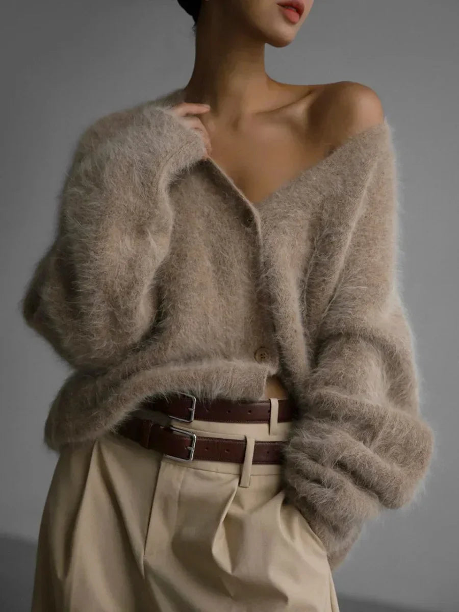 Hirsionsan Elegant Long Sleeve Sweater Women 2025 New Single-Breasted Female Casual Cardigan Soft Flexible Knitted Outwear