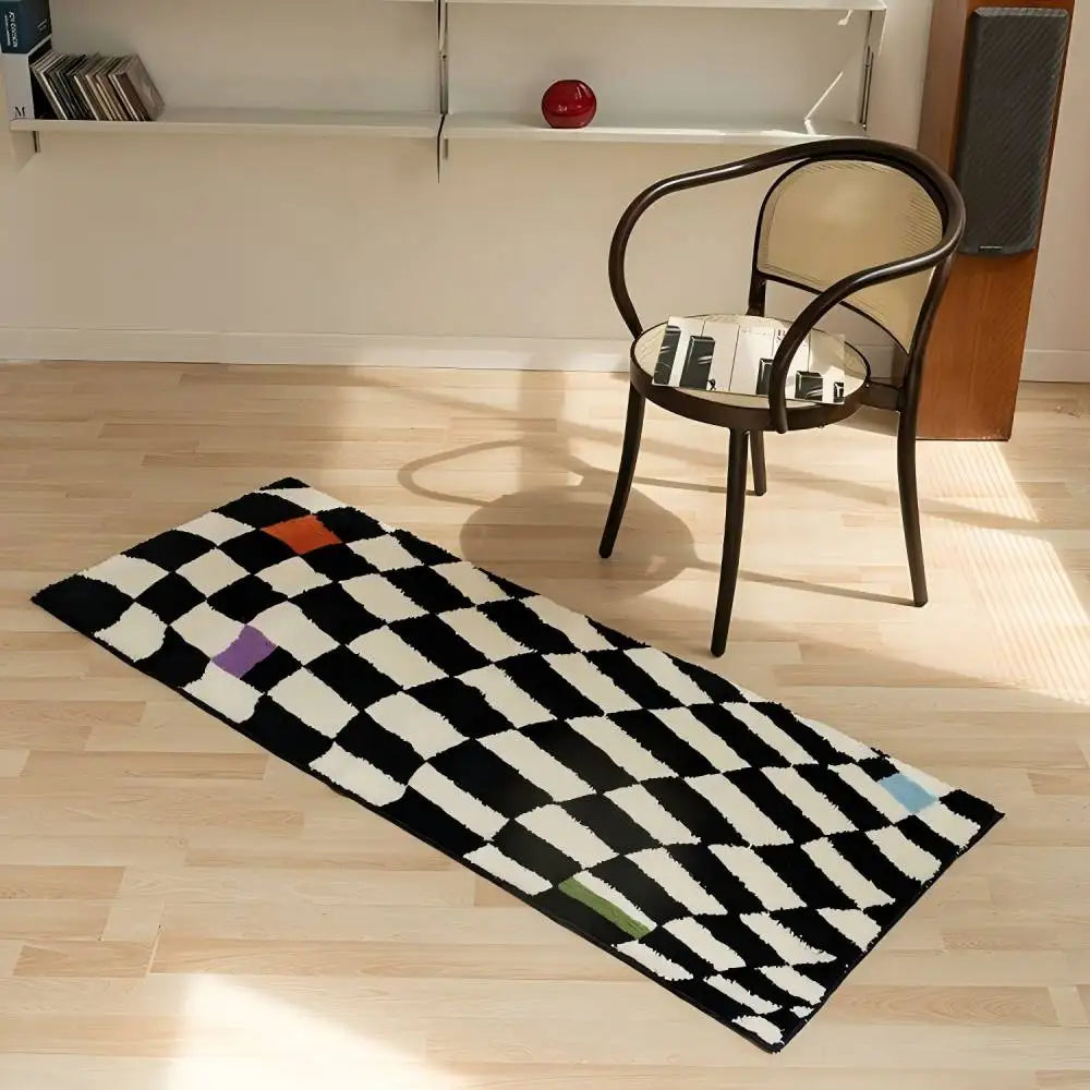 VIKAMA Modern Ins Checkerboard Cashmere Rug Comfortable Soft Cooling Bedroom Bed Blanket Bay Window Blanket Cloakroom Carpet