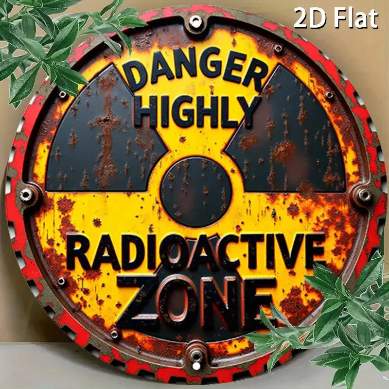1pc Rustic Radiation Warning Round Aluminum Sign - 2D Flat Nuclear Hazard Metal Wall Art, 