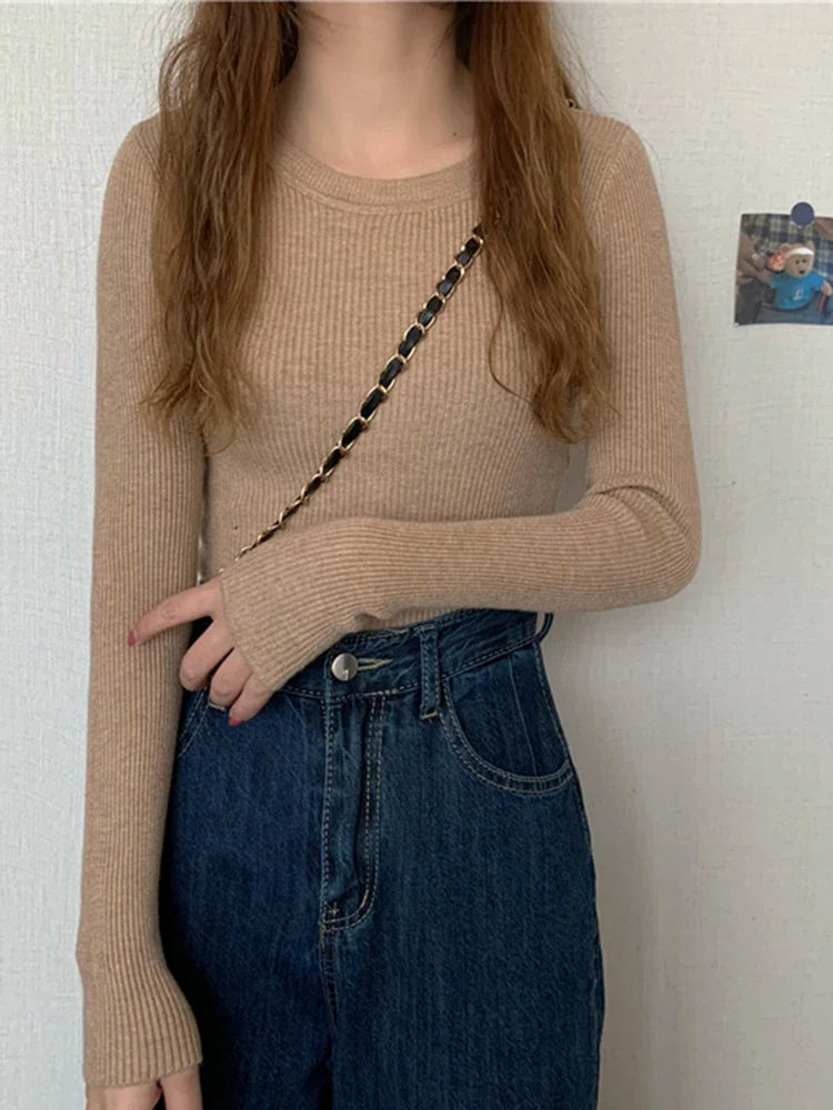 2026 New Women Sweater Autumn Winter Long Sleeve Pullover Basic Top Fashion O-neck Elastic Female Winter Solid Knitted Jumper