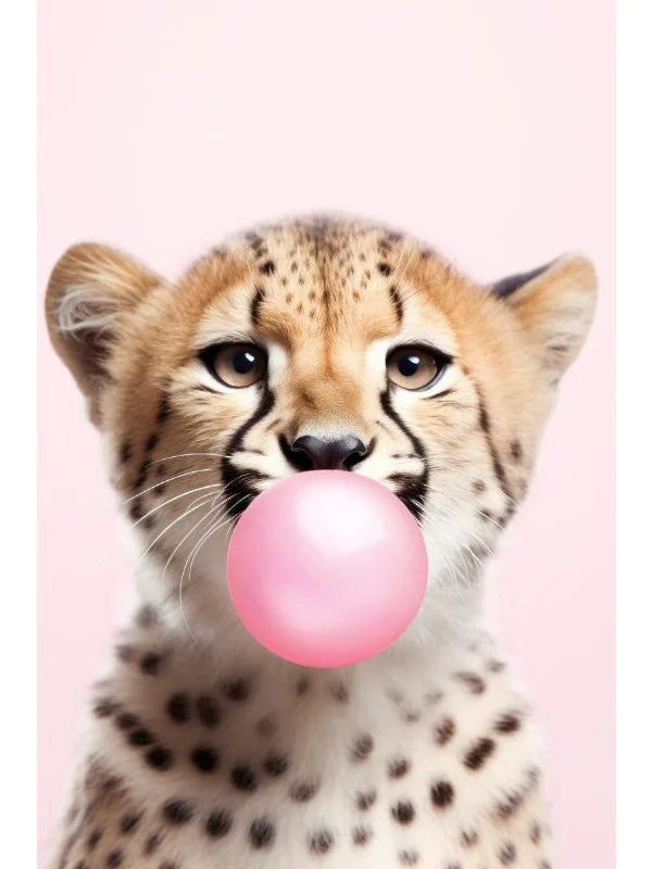 Cute Pink Panda Giraffe Bunny Cheetah Zebra Blowing Bubble Gum Poster Nursery Canvas Painting for Kids Room Animal Print Decor