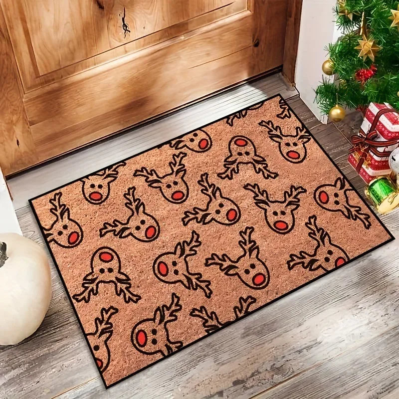 VIKAMA 2025 Christmas Reindeer Doormat Kitchen Rug Indoor Outdoor Entryway Carpet Holiday Home Decor Happy New Year 2026