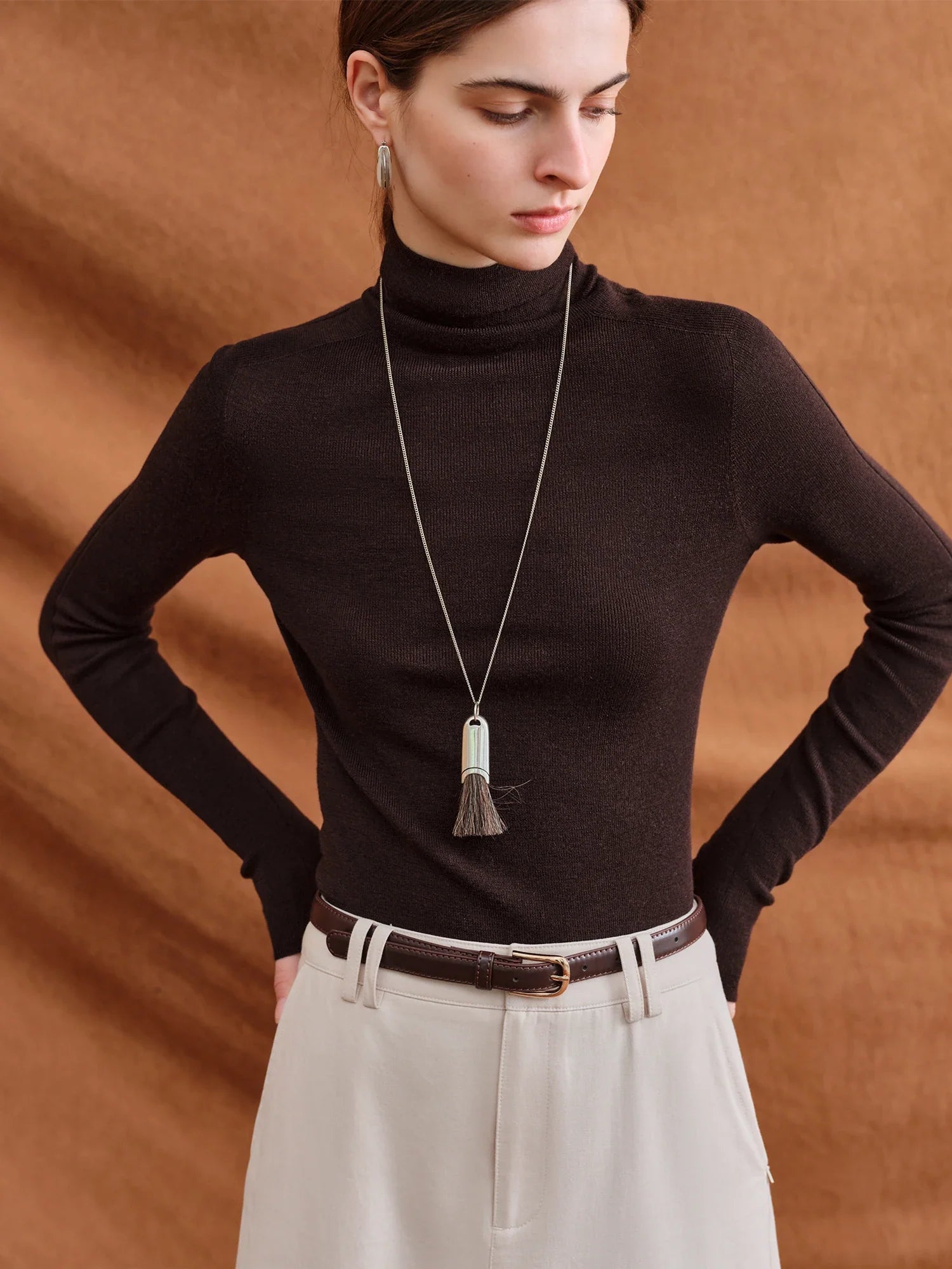 FSLE【Premium Series】German Biella Wool Autumn Super Fine Washable Seamless One-Piece Mock Neck Thermal Base Layer Shirt Women