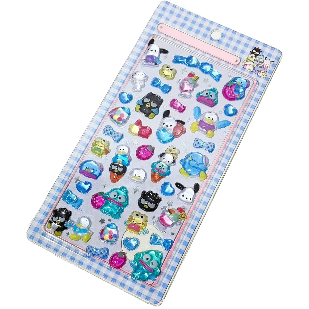 3D Sanrio Hellokitty Kuromi Cinnamoroll Stickers Cute Anime Transparent Jelly Crystal Decorative Sticker Phone Case DIY Kids Toy