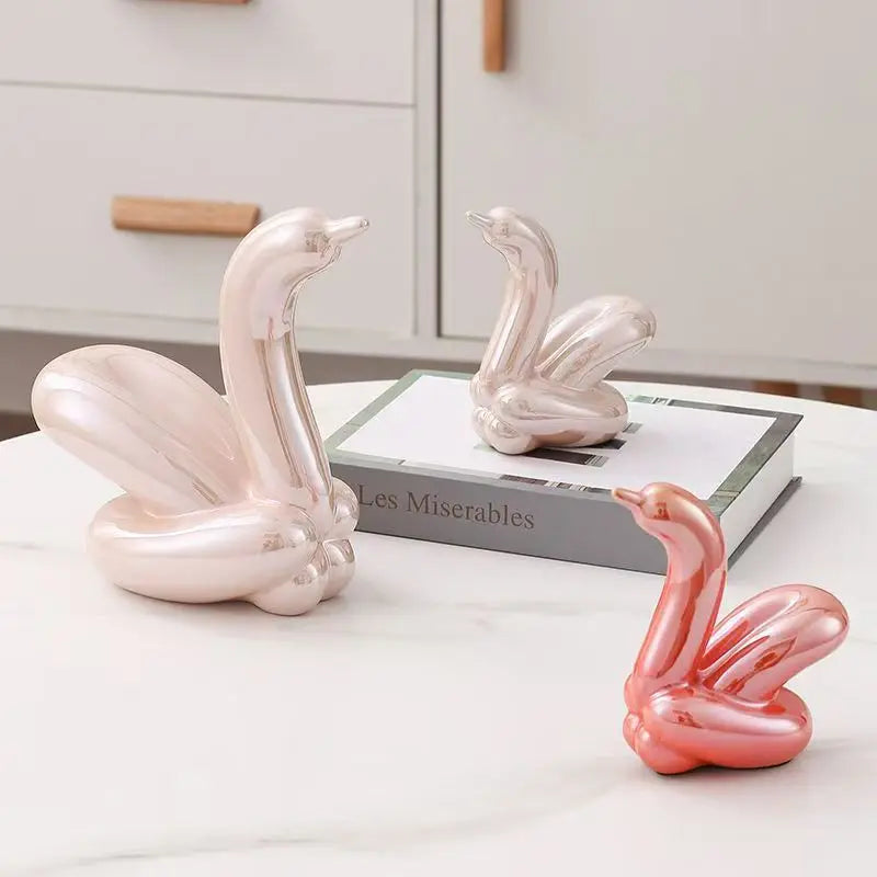 13.4cm Mini Creative Balloon Swan Abstract Ceramic Ornament Sculpture Study Room Statue Home Office Accessories Decoration Gift