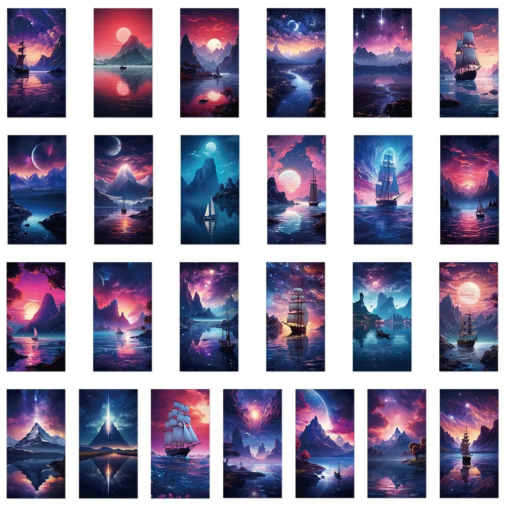 10/30/50pcs Kawaii Aesthetic landscape Sky Cartoon Stickers Cute Decal Kid Toy Laptop Notebook Phone Suitcase Stationery Sticker