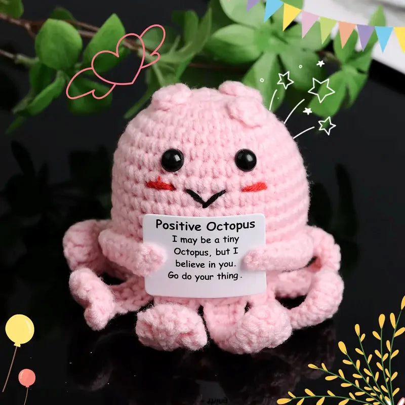 Mini Handmade Woolen Octopus Crochet Knitting, Positive Emotional Support Figure with Card, Creative Funny Decoration  Gift
