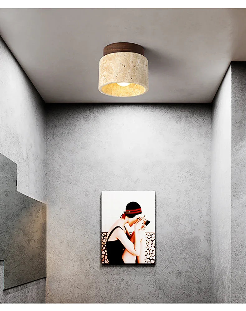 Japanese Wabi Sabi Yellow Marble Hotel Lobby Corridor Ceiling Light Creative Cream Style Restaurant Room Balcony Decorative Lamp