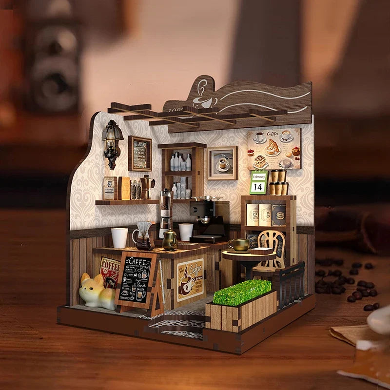 New Arrival DIY Miniature Cafe Wooden Creative 3D Bookend DIY Craft Kit - Handmade Gift House for Christmas, Black Friday