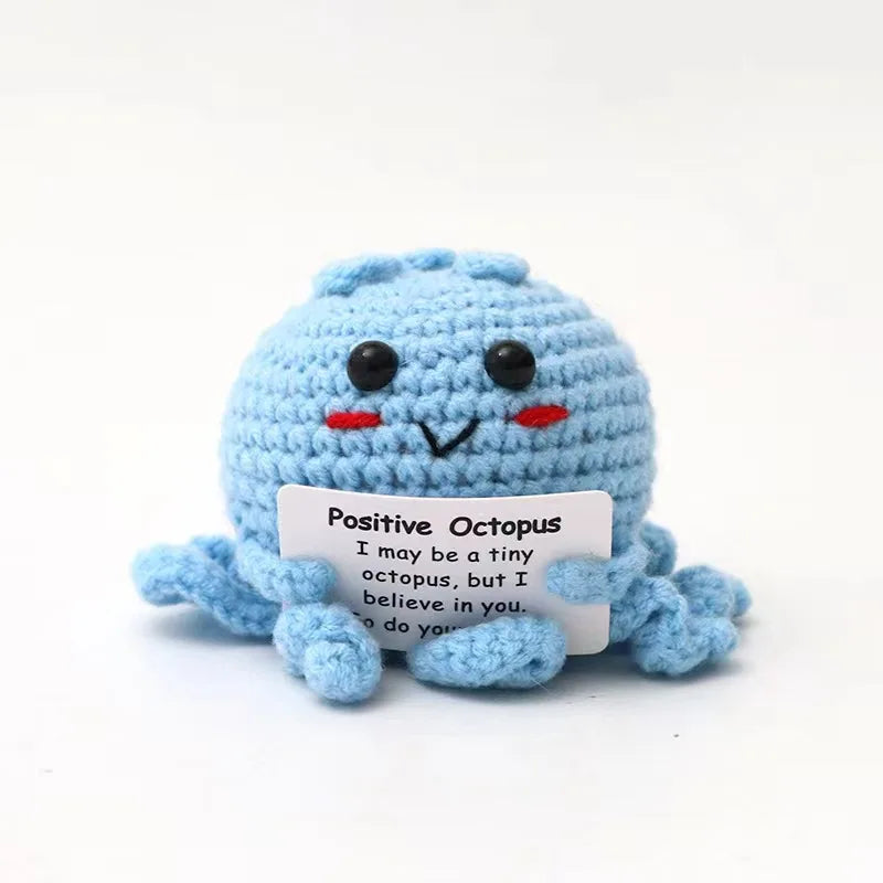 Mini Handmade Woolen Octopus Crochet Knitting, Positive Emotional Support Figure with Card, Creative Funny Decoration  Gift