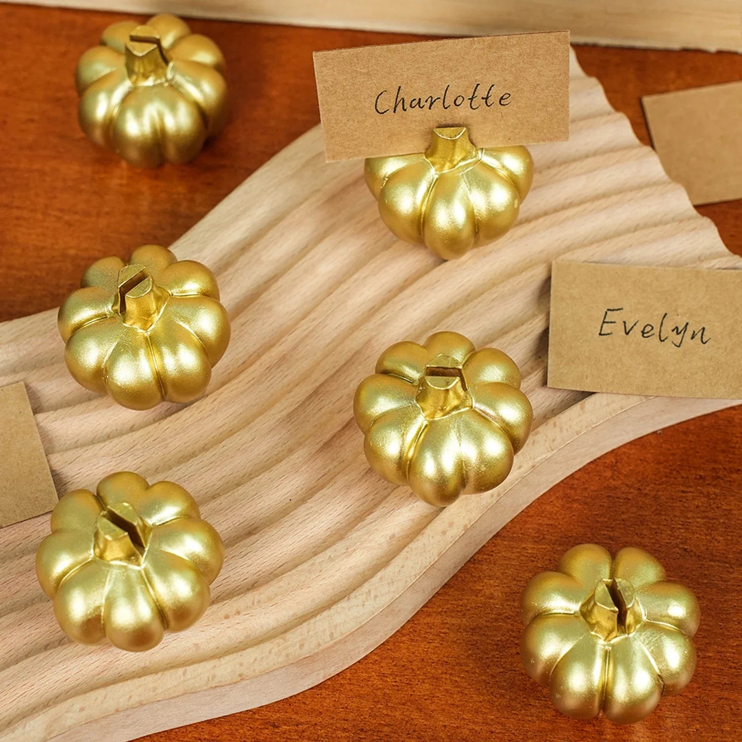 Fall Decor Gold Pumpkin Place Card Holder (Set of 6), Place Settings, Perfect for Thanksgiving Table Decor, Fall Themed Weddings