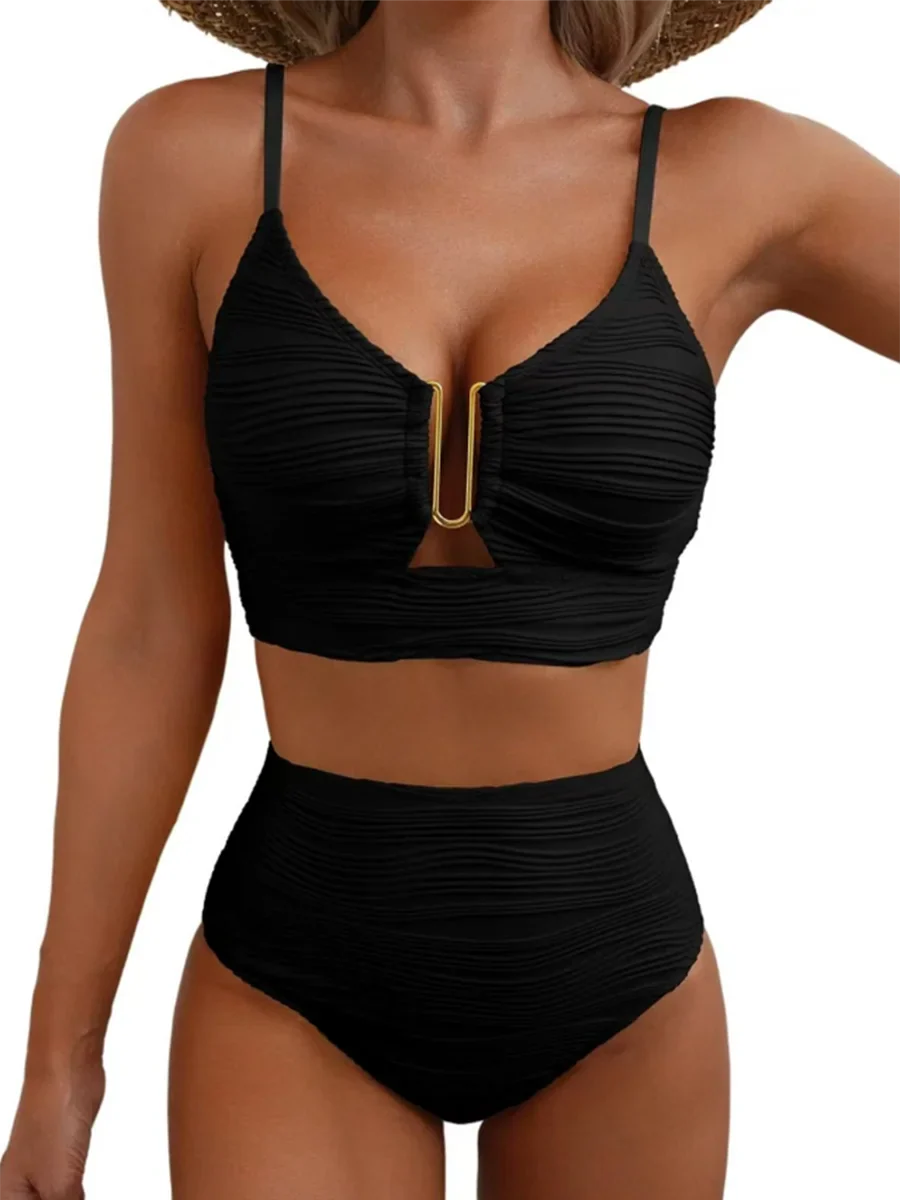 U-wire Bikinis 2026 Women High Waist Swimwear Solid Swimsuit Female Beachwear Summer Bathers Bathing Swimming Swim Suit XL