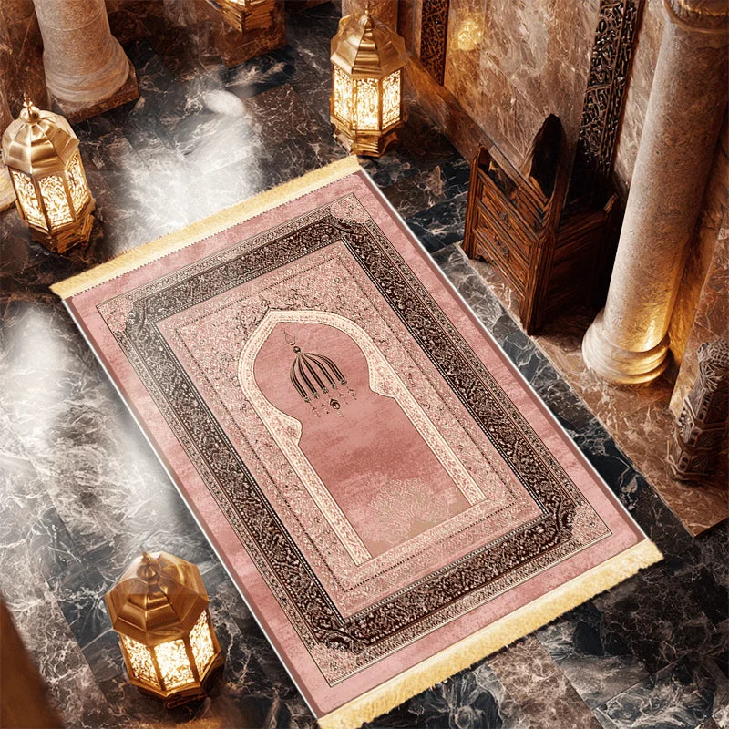 VIKAMA Islamic Prayer Mat, Anti-Slip And Soft With Fringed Edges Prayer Mat, For Ramadan, Hajj, And Asr Prayers Of Muslims