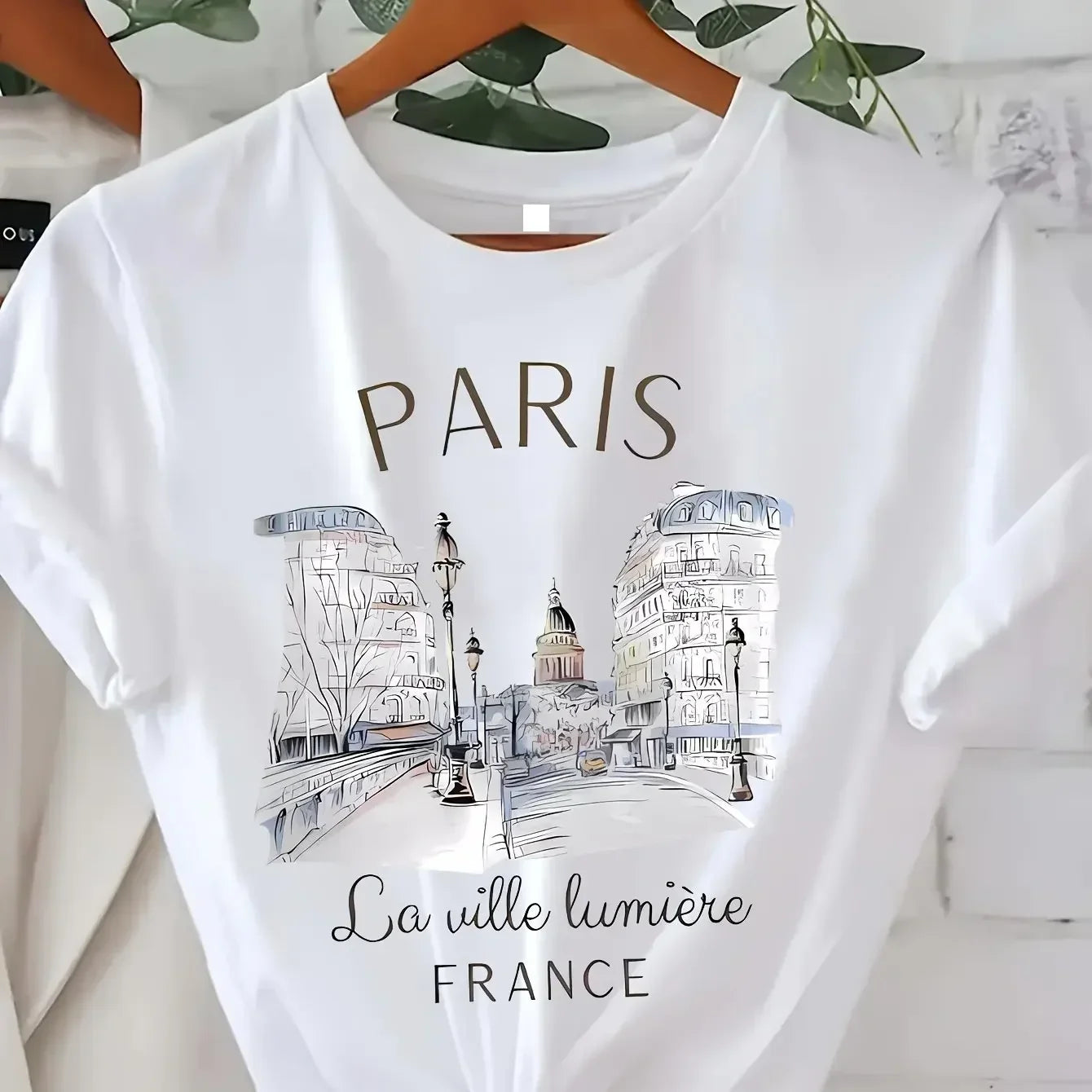 Y2k T Shirt Paris Women Print T-shirt Girl Short Sleeve Crew Neck Casual Top for Summer Spring Women's Clothing