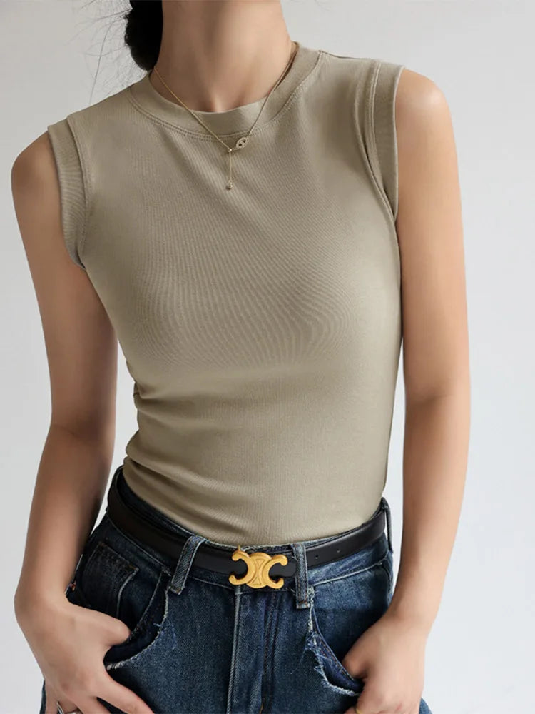 Camisole Vest for Women  Round Neck Colourful Basic Sleeveless Undershirt Tops Tees with Coverage for Side Cleavage