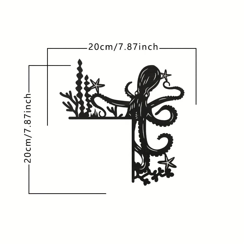 Black Metal Marine Animal Door Frame Decor - Turtle, Dolphin, Octopus, Seahorse & Starfish Patterns, Nautical Coastal Wall Art