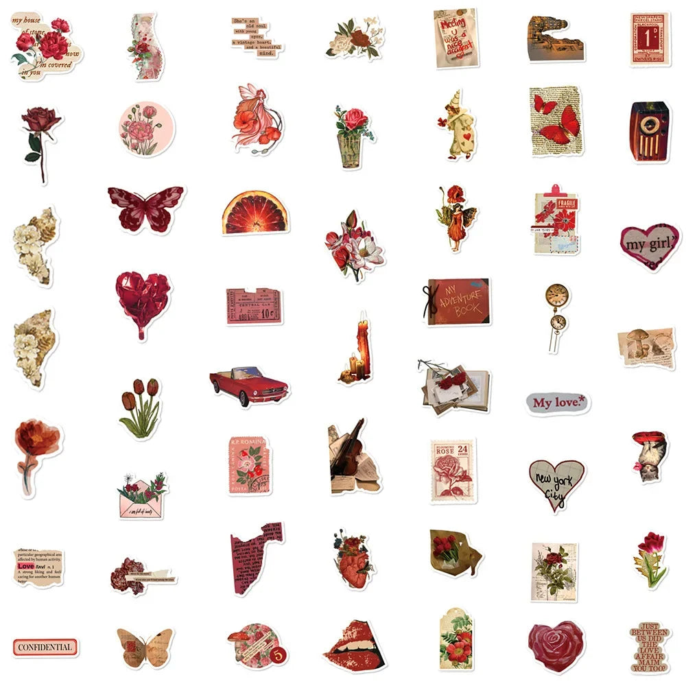 10/30/50pcs Ins Vintage Red Cartoon Stickers Retro Graffiti Decals Skateboard Fridge Laptop Phone Waterproof Sticker Kids Toys