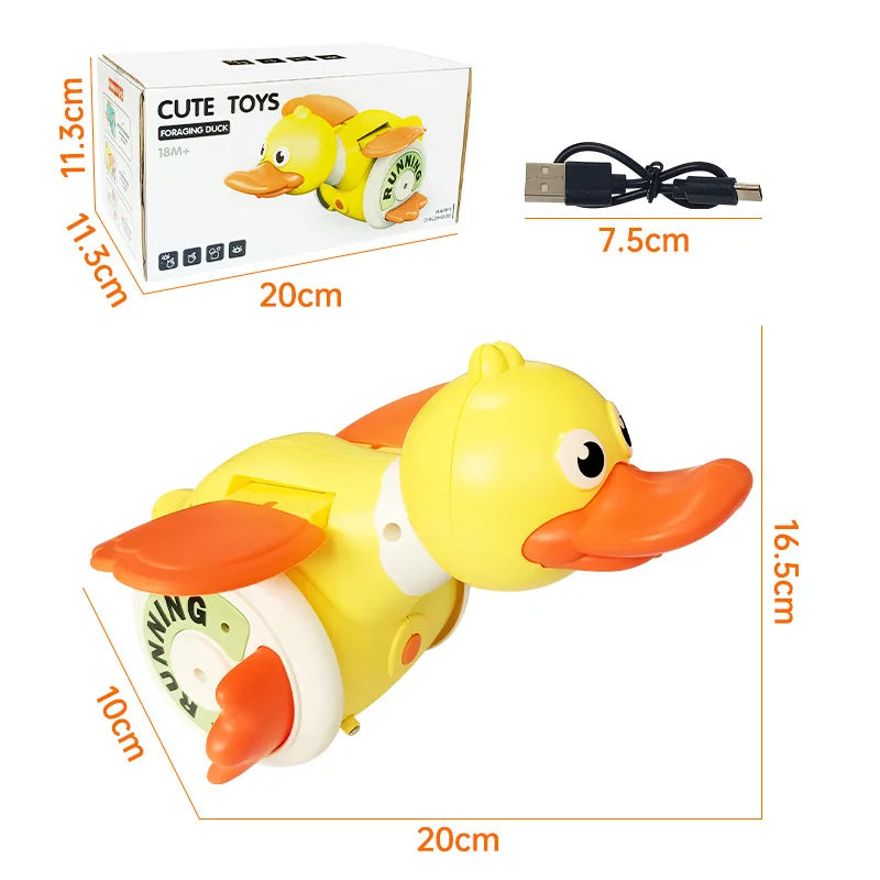 Kid Electric Rotating Duck Simulated Foraging Free Rotation Duck Sound&Light Music Tummy Time Toys Crawling Toys Educational Toy