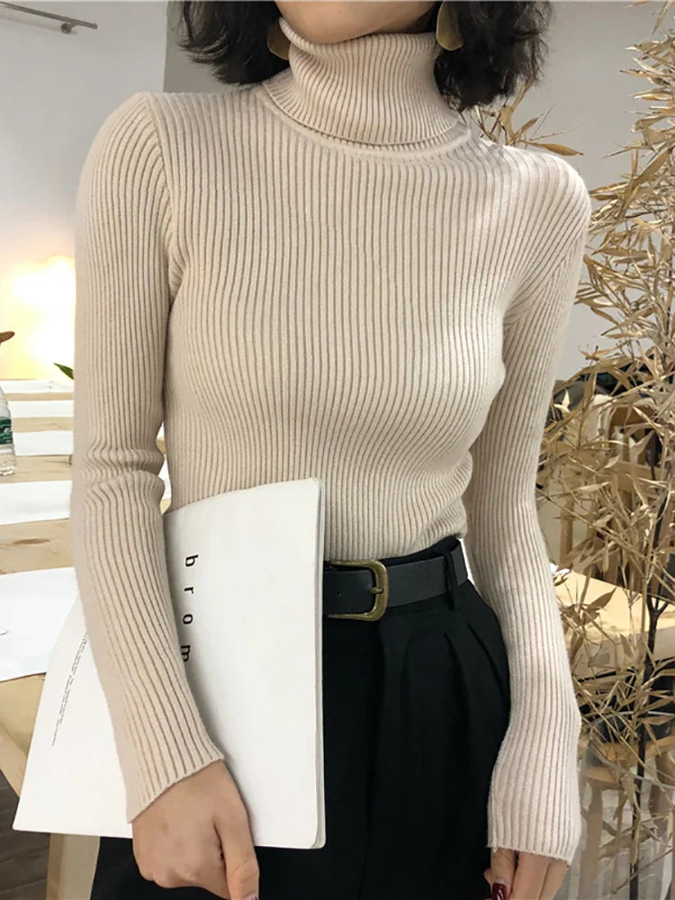 Turtleneck Sweater Womens 2026 Autumn Winter Tops Korean Slim Women Pullover Jumper Knitted Sweater Pull Femme Hiver Truien
