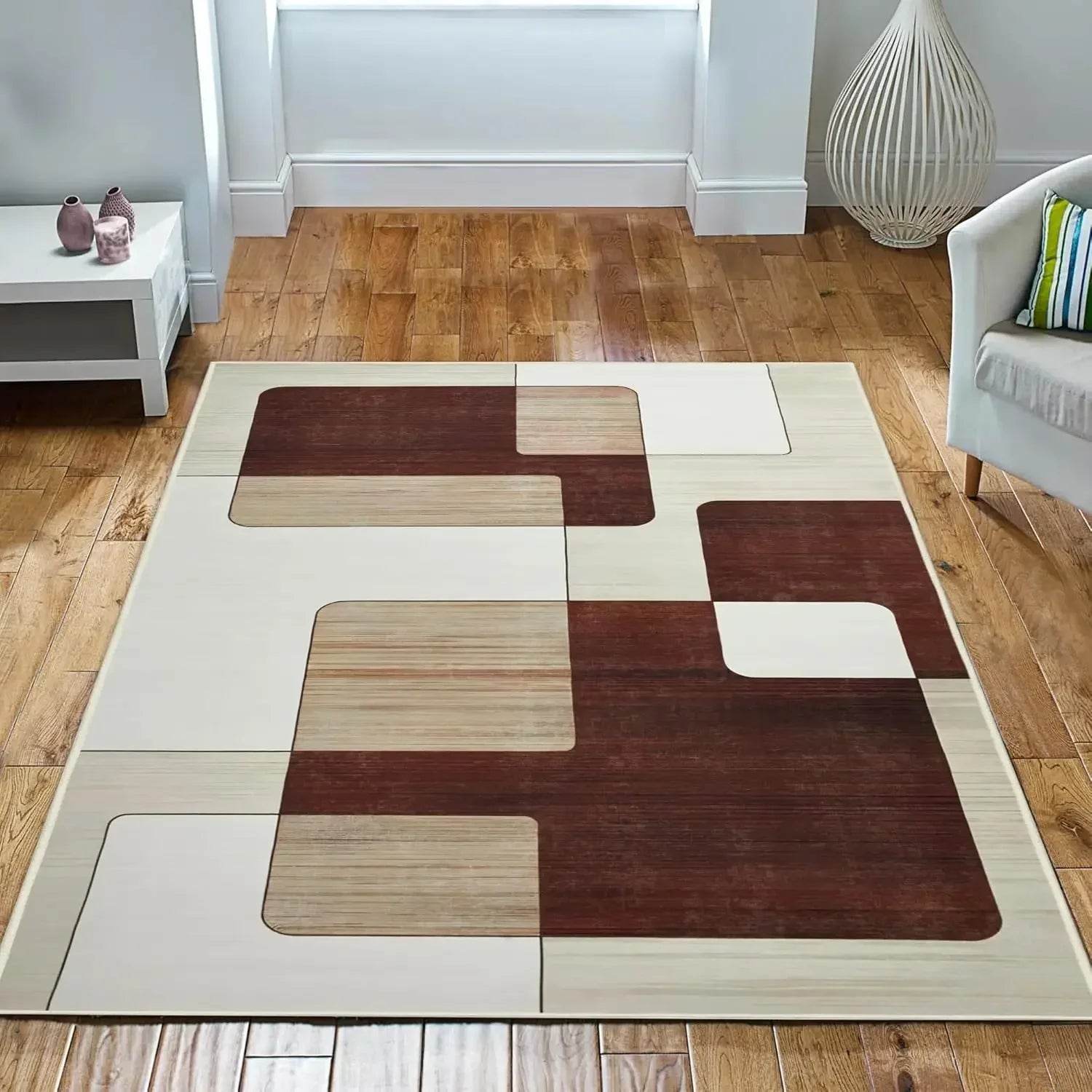 VIKAMA Geometric Style Living Room Carpet, Durable And Slip-Resistant Sofa, Coffee Table Rug, Bedroom Floor Mat, Home Decoration