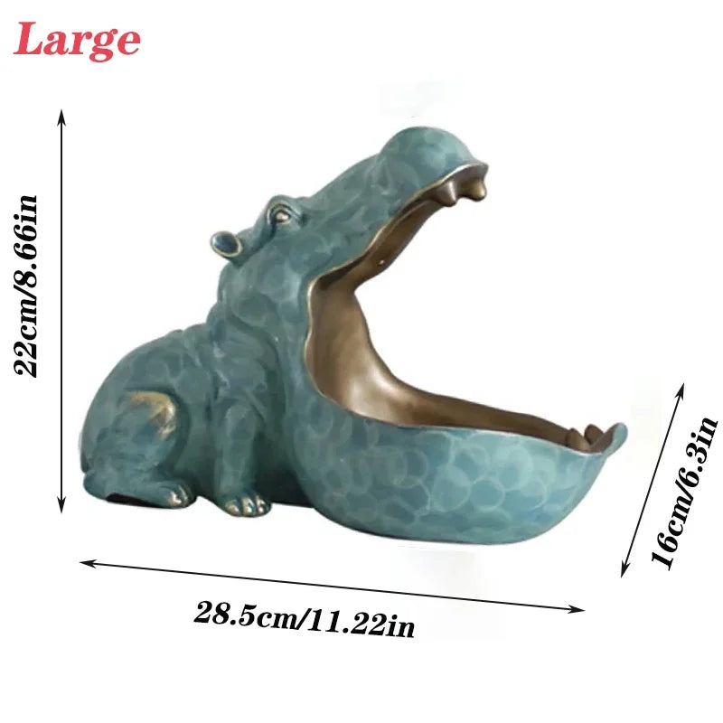 Home Decor Hippo Statue Sculpture Figurine Key Candy Storage Ornaments Container Decoration Table Decoration Accessories Gift