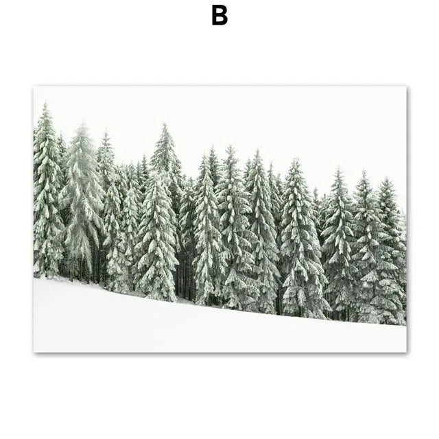 Winter Snow Scenery Picture Wall Art Canvas Painting Pine Santa Elk Poster and Print for Christmas Home Decor Living Room Design
