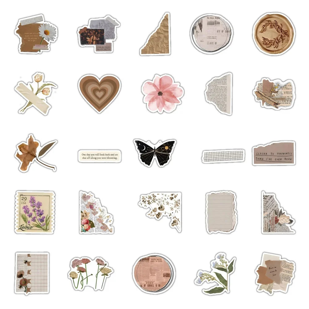 10/30/60/120PCS Retro Art Flower Butterfly Aesthetic Stickers Vintage Decal Laptop Phone Luggage Scrapbook Car Graffiti Sticker