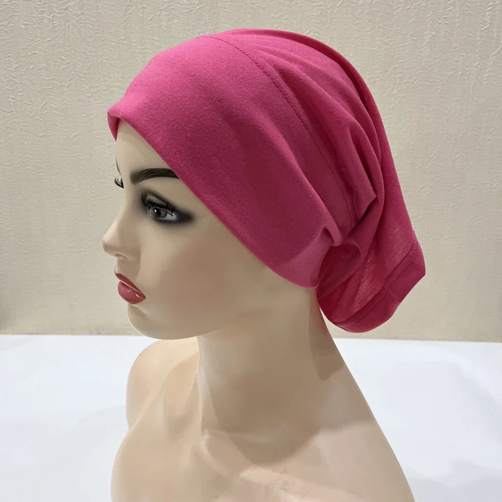 H065 plain tube hats Muslim Turban Pure Color Stretch Inner Hijabs For Caps Ready To Wear Women Head Scarf Under Hijab Bonnet