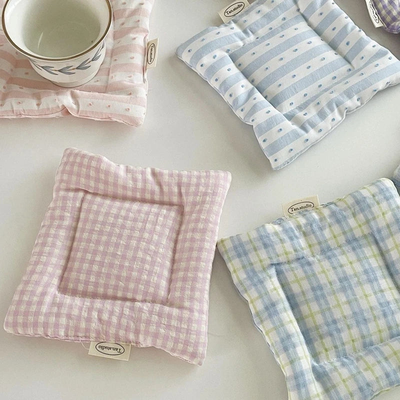 Korean Cotton Coaster Key Storage Jewellery Mat Double-sided Thickened Fabric Sweet Drawstring Portable Accessories  Cafe