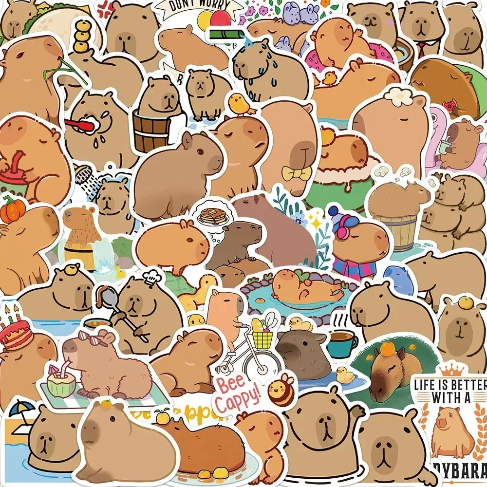 50PCS Cartoon Cute Animals Plump Capybara Graffiti Stickers Scrapbook Laptop Phone Luggage Diary Waterproof Sticker Toys