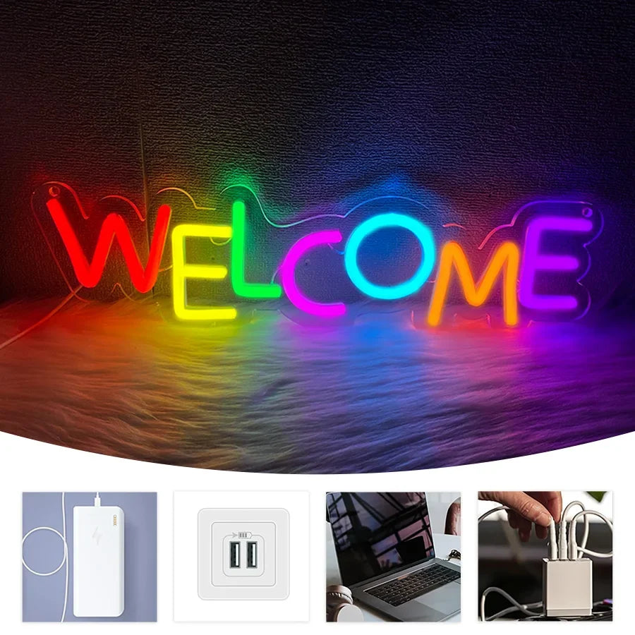 Welcome Neon Sign, Commercial Wall Lamp Usb Powered, Very Suitable For Restaurants, Salons, Bars, Coffee Shops, Shops Decor.