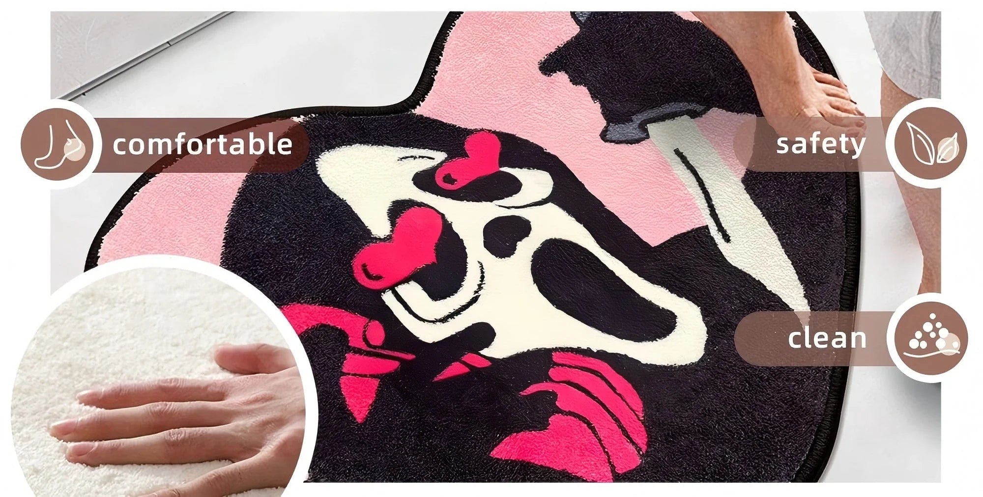 VIKAMA Heart-Shaped Skull Carpet Soft and Comfortable Halloween Decorative Floor Mat Bedside Rug Bathroom Foot Mat Home Decor