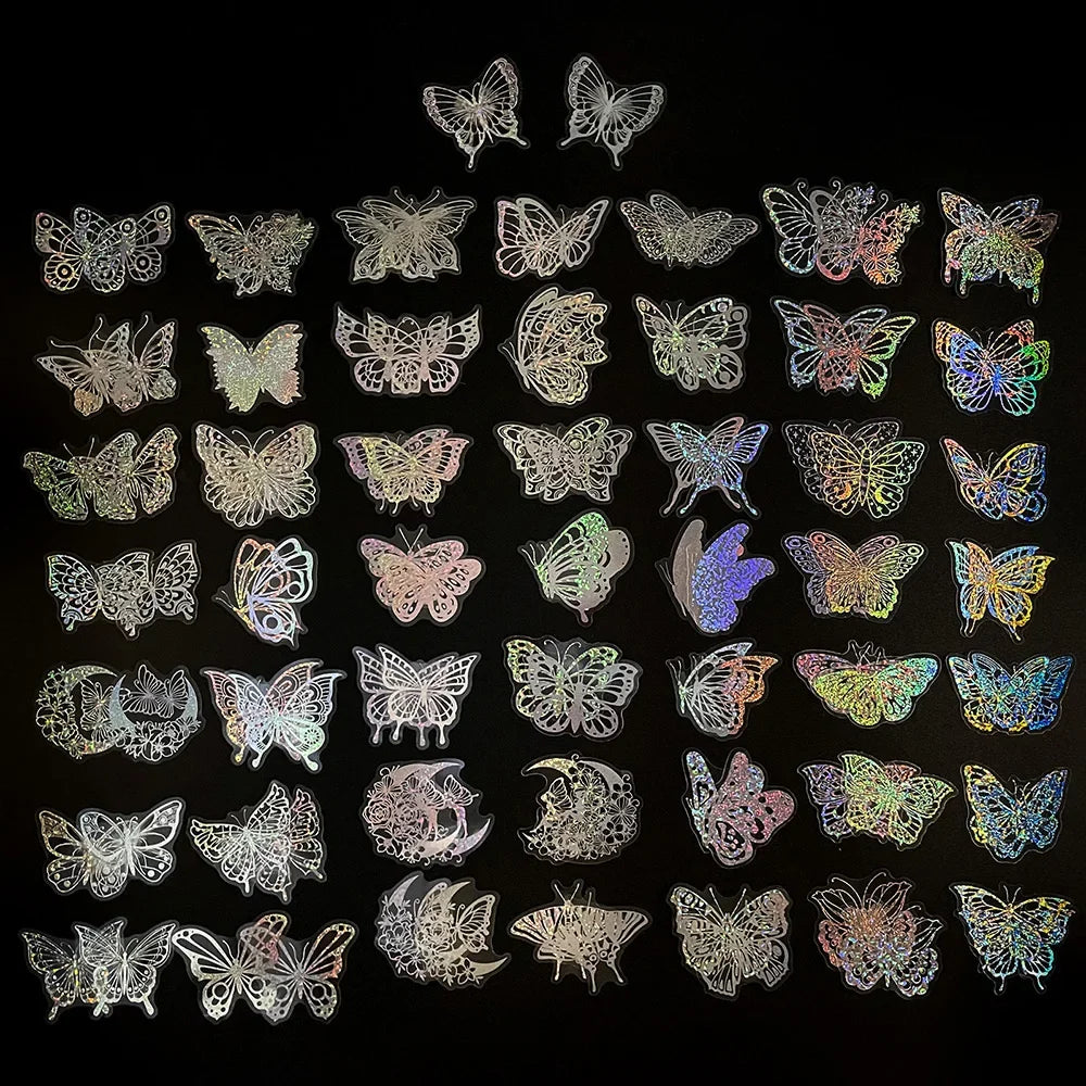 100pcs Cute Cartoon Anime Laser Holographic Stickers Aesthetic Butterfly Decal Scrapbook Laptop Phone Car Funny Sticker for Girl