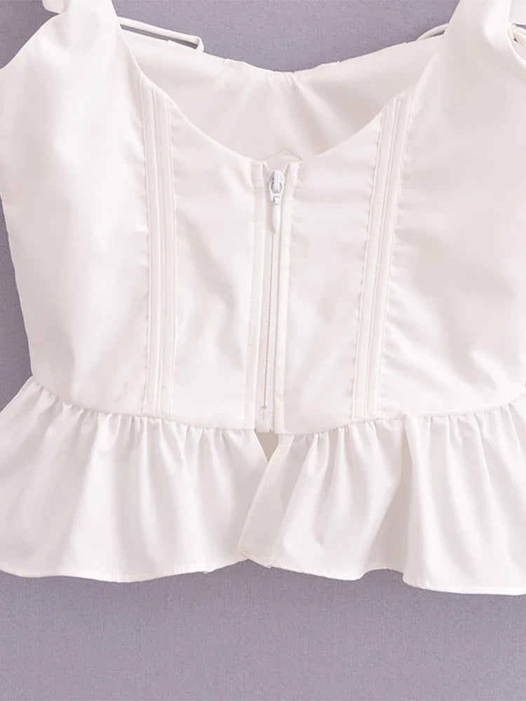 Chu Sau beauty Women New Fashion Sweet Square Collar Tank Top Sexy Backless Chic Fish Bone Cropped Tops Palace Style Corset Top