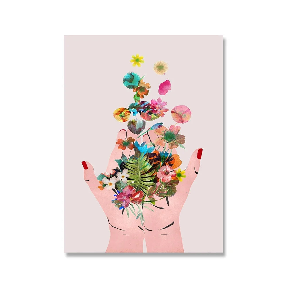 Boho Feminist Boobs Flower Hands Poster Print Canvas Painting Room Decor Frida K Art Work Picture Wall Art for Living Room Decor