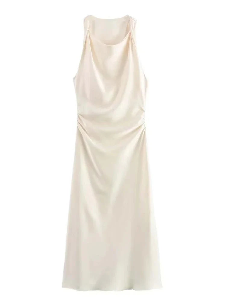 Satin Long Dresses for Women 2026 Summer Slip Midi Dress Woman Sexy Evening Party Dress Sleeveless Female Elegant Dresses