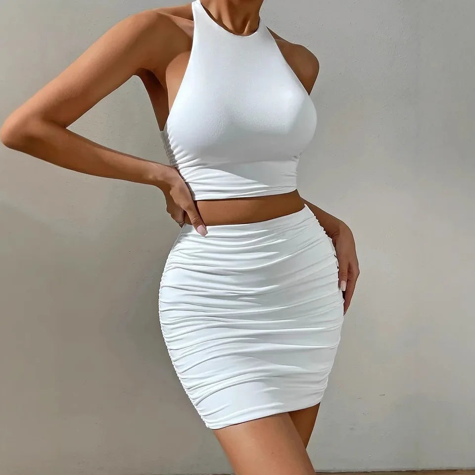 Summer new sexy hip bag set sleeveless hanging neck strapless fashion temperament women's vest set