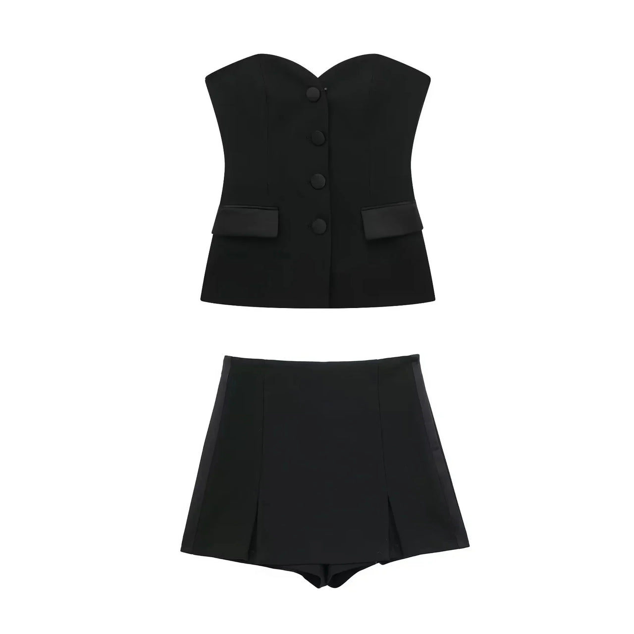2024 Summer Fashion Woman Shorts Set Solid Chic Slim Tube Corset Top + Commuet Office Lady Wild Female Culottes Street