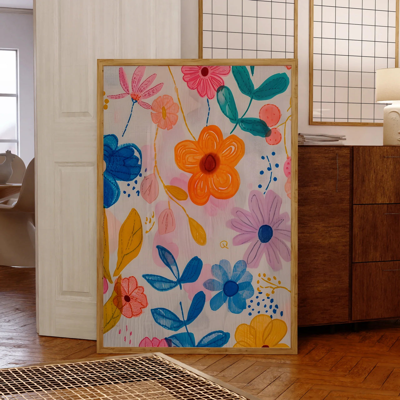 Modern Pink Blue And Yellow Flowers Intertwined Wall Art Prints Canvas Painting Poster Picture For Living Room Home Decor