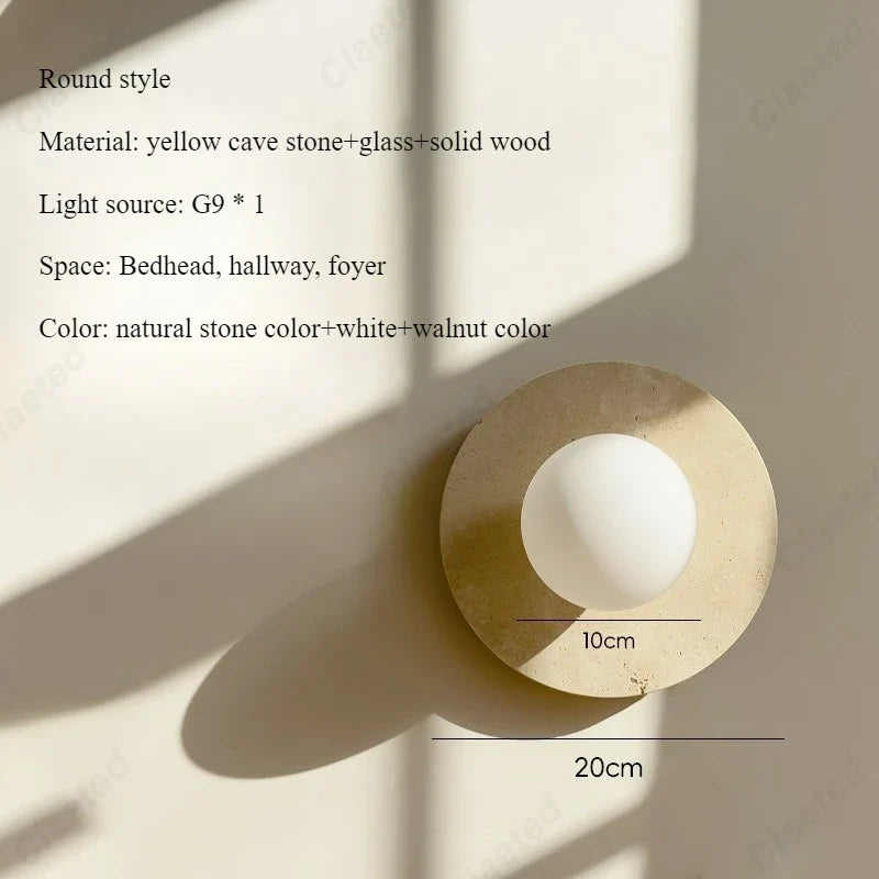 New LED Yellow Cave Stone Round Wall Lamp Living Room Corridor Porch Bedroom Bedside Wall Decorative Lighting
