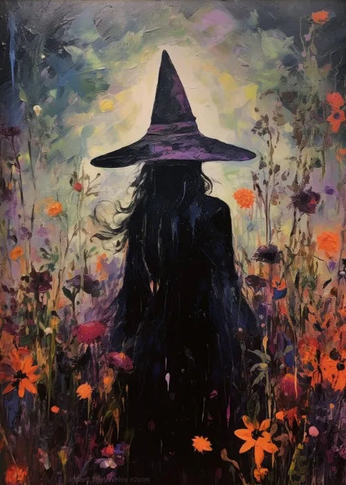 Witch Magical Art Print Witch with Full Moon Wall Decor Darkness Witches Painting Wall Decor Canvas Poster Dark Romantic Decor